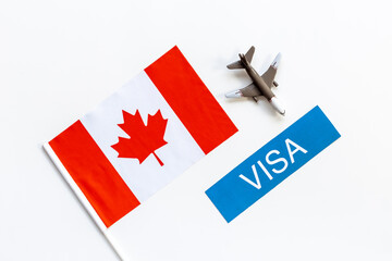 Flag of Canada with visa sign. Travel visa and citizenship concept