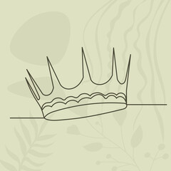 crown drawing by one continuous line, vector
