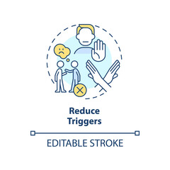 Reduce triggers concept icon. Avoid negative situation. Emotional regulation strategy abstract idea thin line illustration. Isolated outline drawing. Editable stroke. Arial, Myriad Pro-Bold fonts used