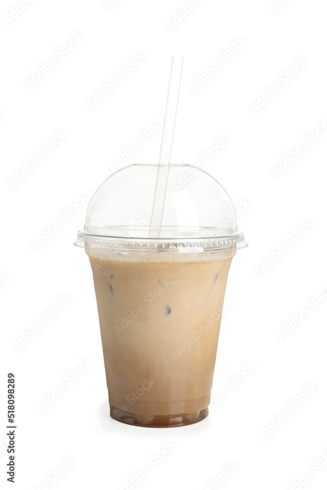 Canvas Prints Takeaway plastic cup with cold coffee drink and straw isolated on white