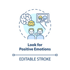 Look for positive emotions concept icon. Strategy for emotional regulation abstract idea thin line illustration. Isolated outline drawing. Editable stroke. Arial, Myriad Pro-Bold fonts used