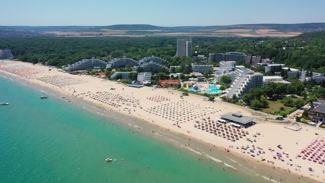 Albena, Bulgaria. Aerial view of Albena beach resort in the summer.