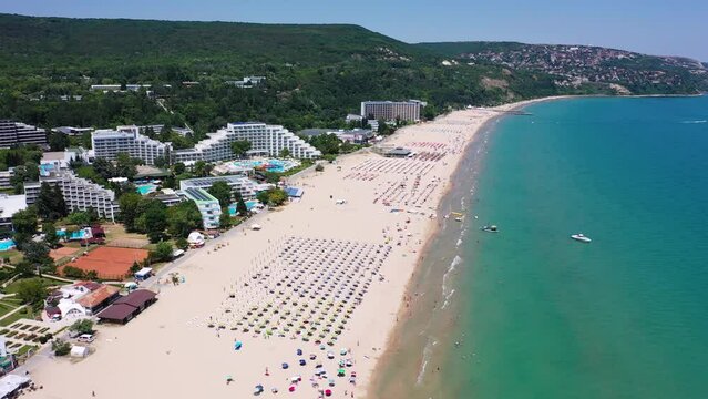 Albena, Bulgaria. Aerial view of Albena beach resort in the summer.