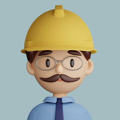 3D cartoon avatar of engineer man with safety helmet - 518098605