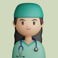 3D cartoon avatar of pretty, smiling woman doctor - 518098627