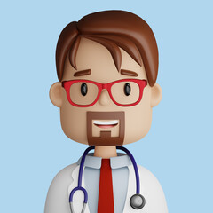 3D cartoon avatar of pretty, bearded doctor - 518098642