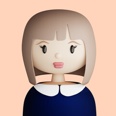 3D cartoon avatar of pretty young woman