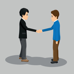 two men shaking hands when they meet, or two people agreeing on something