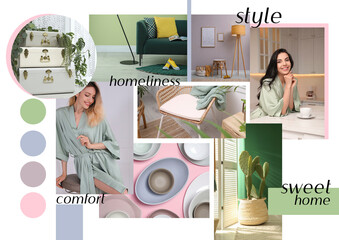 Inspiring mood board. Collage with beautiful and aesthetic photos