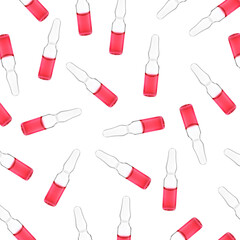 Many glass ampoules with pharmaceutical products falling on white background