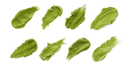Set with spicy wasabi paste on white background, top view - obrazy, fototapety, plakaty