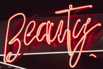 Neon signs of Beauty  design template, light banner, neon signboard, nightly bright advertising,...