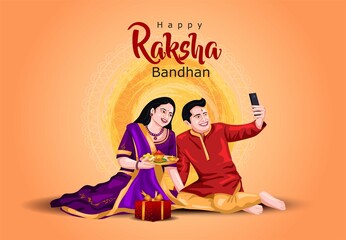 Indian brother and sister festival happy Raksha Bandhan concept. Rakhi celebration in india festive vector illustration
