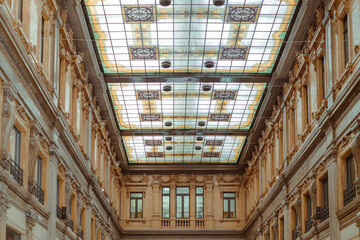 Impressive view of elegant shopping arcade (Galleria Alberto Sordi) located in Piazza Colonna in Rome.