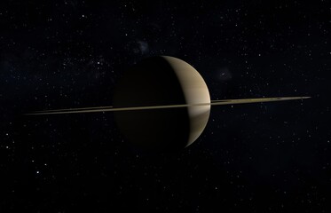 Planet Saturn with magnificent rings in the boundless space. 3d illustration © Sergey Fedoskin