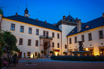 Courtyard in Neo-Renaissance castle Zbiroh, Czech Republic.