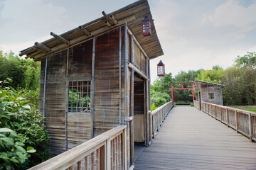 Wooden deck in an Asian park