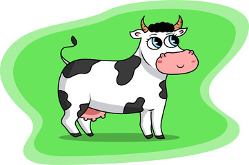 Happy cow in green background