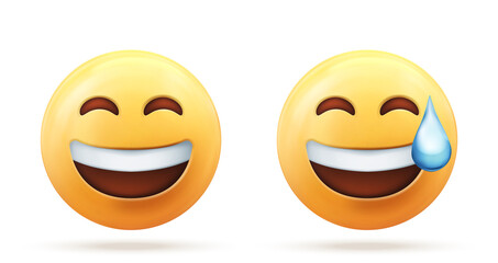 3d vector of yellow face emoji laughing icon isolated on white background