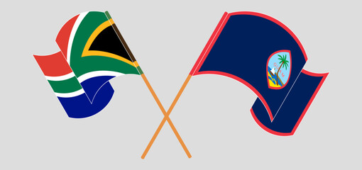 Crossed flags of South Africa and Guam. Official colors. Correct proportion