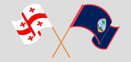 Crossed flags of Georgia and Guam. Official colors. Correct proportion