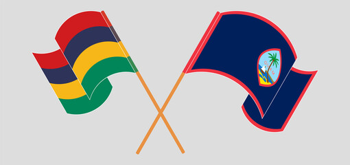 Crossed flags of Mauritius and Guam. Official colors. Correct proportion