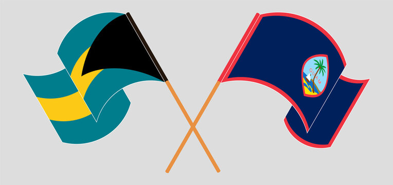 Crossed flags of the Bahamas and Guam. Official colors. Correct proportion