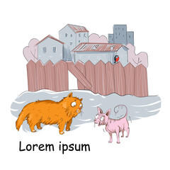 It's cold, winter. Two cats are talking outside in the snow.