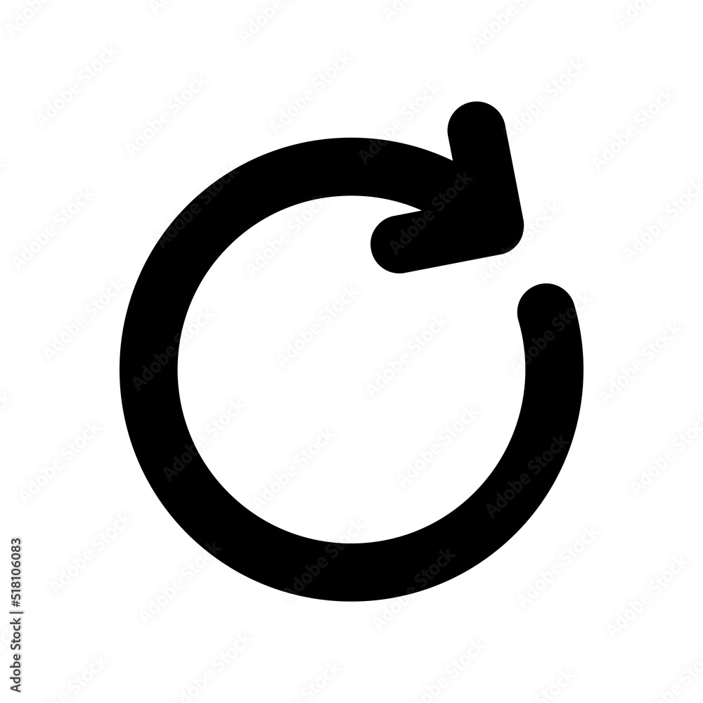Poster repeat black glyph ui icon. reload page. rotating arrow. clockwise motion. user interface design. si