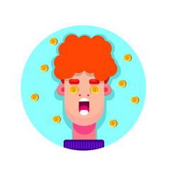 Flat Design Character, crypto Man Portrait Illustration
