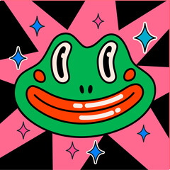 Cartoon vector funny cute frog Comic character.