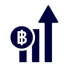 Thai baht and increase bar graph and arros. Increase price in Thailand. Vector.