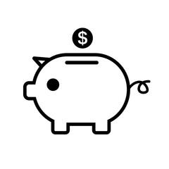 Dollar coin and piggy bank. Finance and saving. Vector.