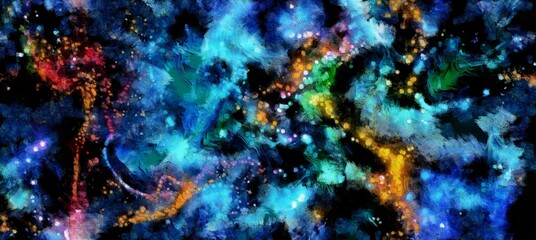 Obraz na płótnie Canvas Abstract cosmic space and stars flowing digital fluid patterns in a painterly style - watercolor bright acrylic paint and ink styled bright abstract concept