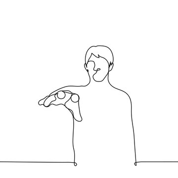 man standing with outstretched hand palm down - one line drawing vector. the concept of greed, dreaming, calling someone to come