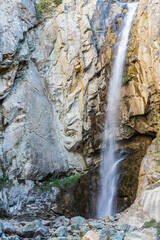 Waterfall on the way to Minapin glacier and Rakaposhi mountain. Karakoram, Pakistan