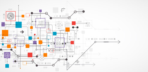 Abstract technology concept. Circuit board, high computer color background. Vector illustration with space for content, web - template, business tech presentation.