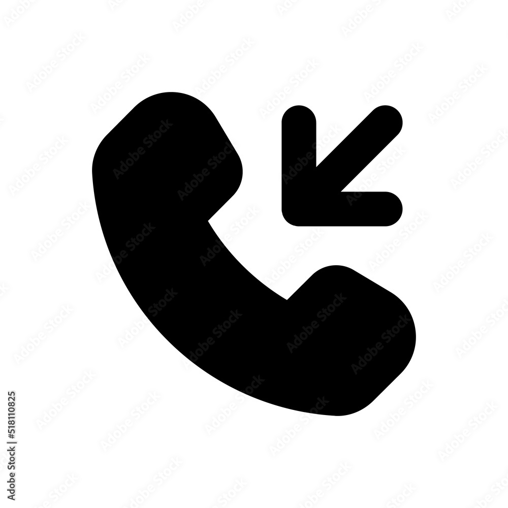 Poster incoming call black glyph ui icon. answer button. arrow pointing to cellphone. user interface design