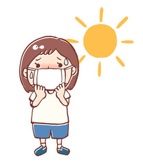 子どものマスクと熱中症のイラスト