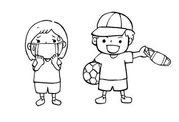 子どものマスクと熱中症予防のイラストセット