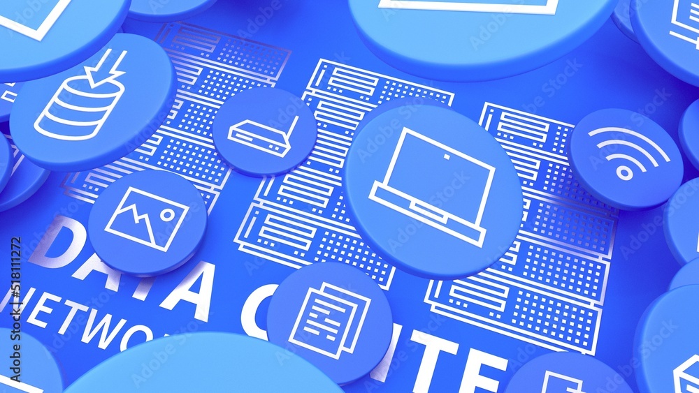 Poster data network technology illustration. web server equipment 3d render creative concept. hosting (clou