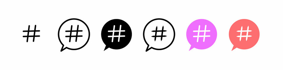 Hashtag icon set. Hashtag symbol. Social media marketing concept illustration pictogram. Hastag with color concept.