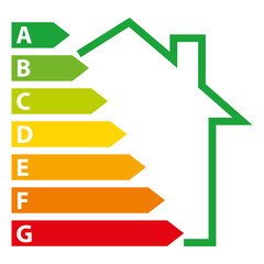 Diagnostic de performance énergétique. Icône dépense énergétique habitation immobilier. Illustration vectorielle II. Maison verte.