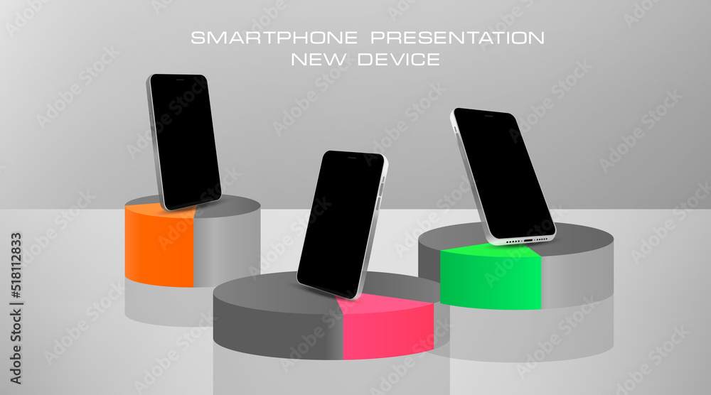 Poster black smartphone on stylish podium. realistic presentation black smartphone on a stand. minimalistic