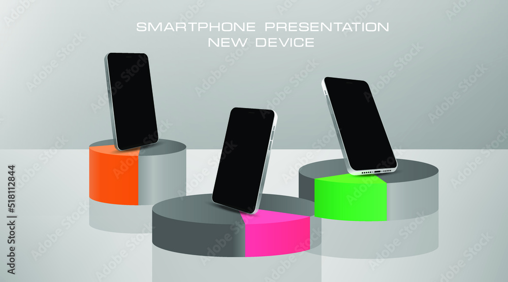 Poster black smartphone on stylish podium. realistic presentation black smartphone on a stand. minimalistic