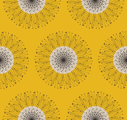 stylized dandelions flowers seamless pattern tile ethnic yellow