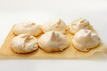 Meringue, homemade meringue on parchment paper