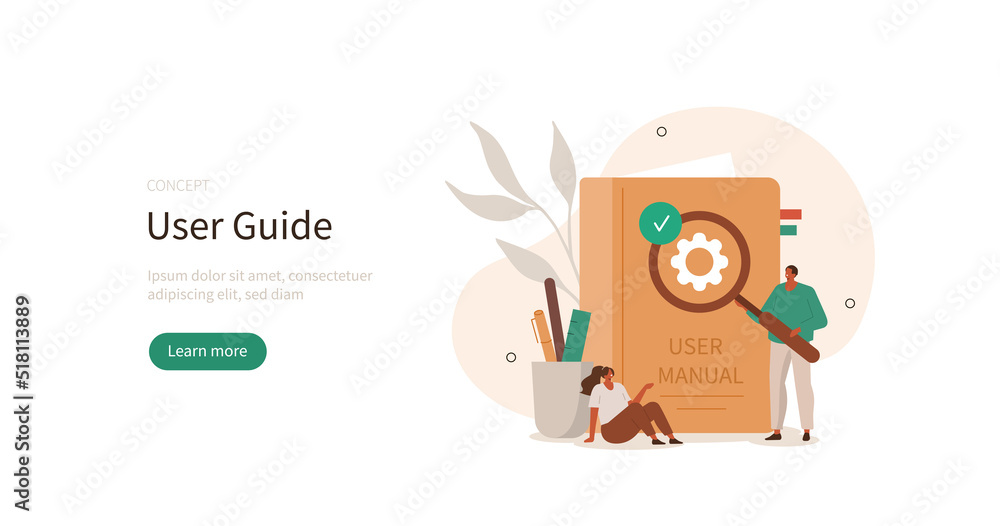 Poster user manual. people characters reading and writing privacy policy and terms and conditions for guide