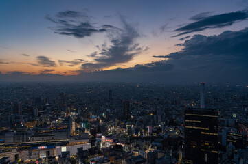 東京都豊島区池袋から見た夕方の東京の都市景観