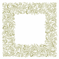 Olive border. Vector green branch, oil fruit